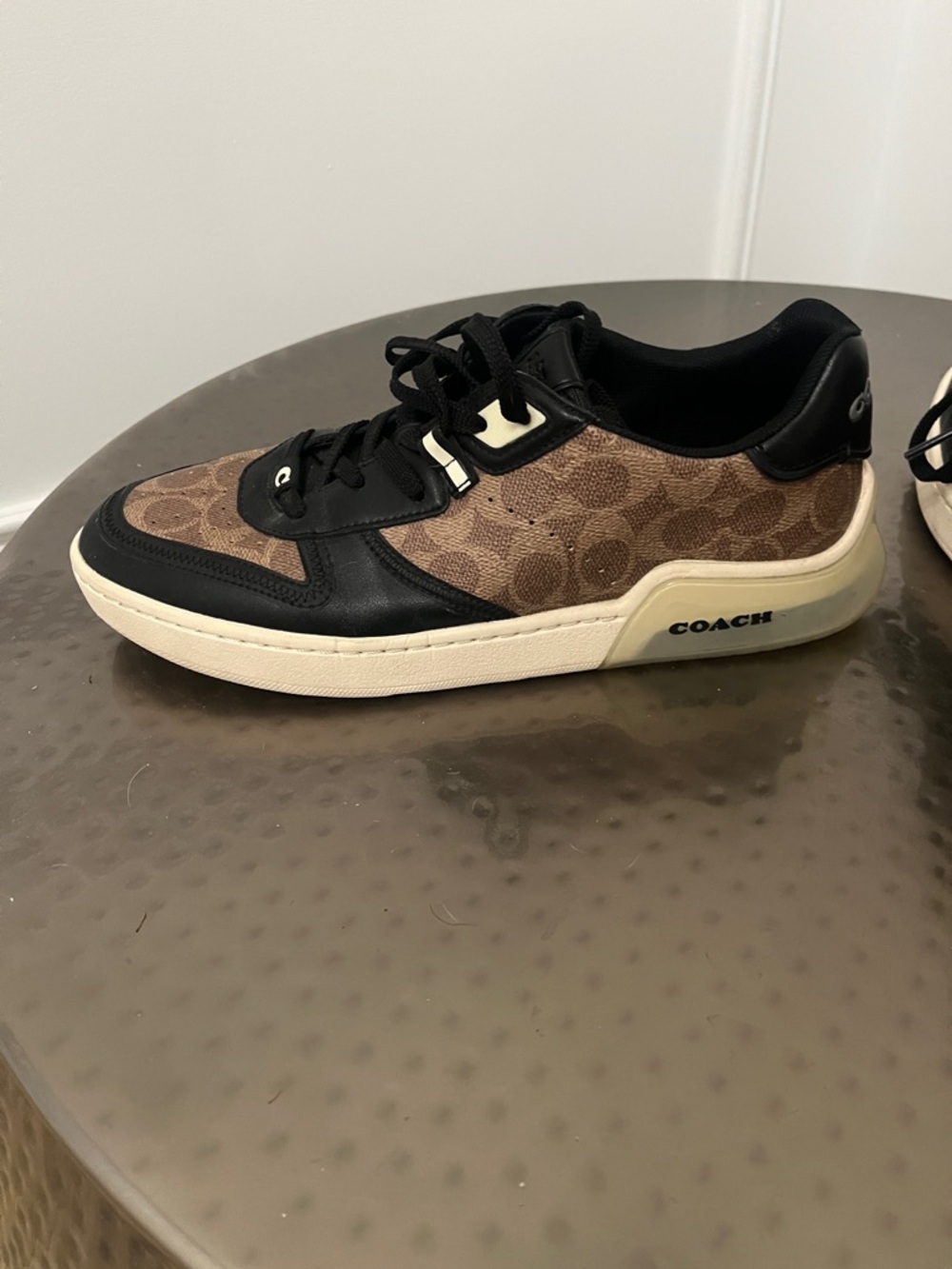 Coach Men's 10.5 Brown Signature Canvas & Black Leather Sneakers - Picture 8 of 10